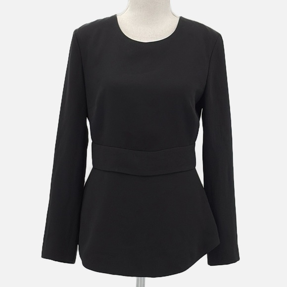 Intermix Nadya Open Back Long Sleeve Peplum Crepe Top in Black - Size Small - Picture 3 of 10